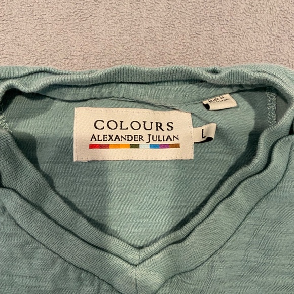 Men's Long Sleeve Heathered Seafoam Green V-Neck Cotton Shirt – Large - Picture 4 of 5